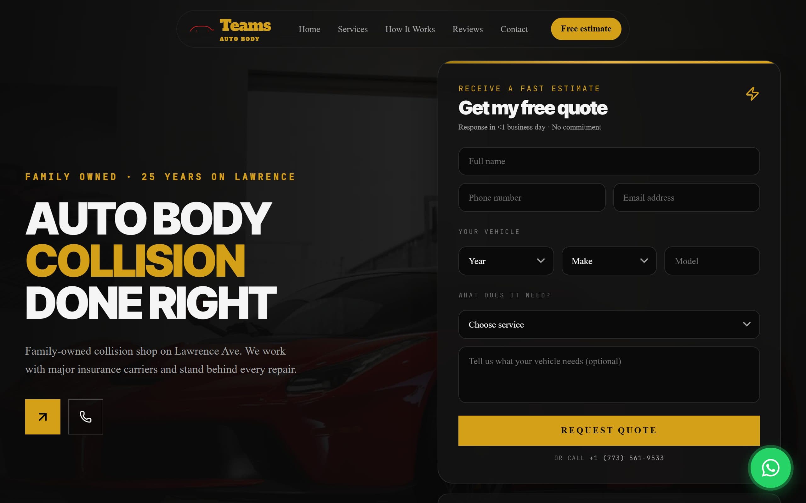 Sitio web de Teams Auto Body & Repair